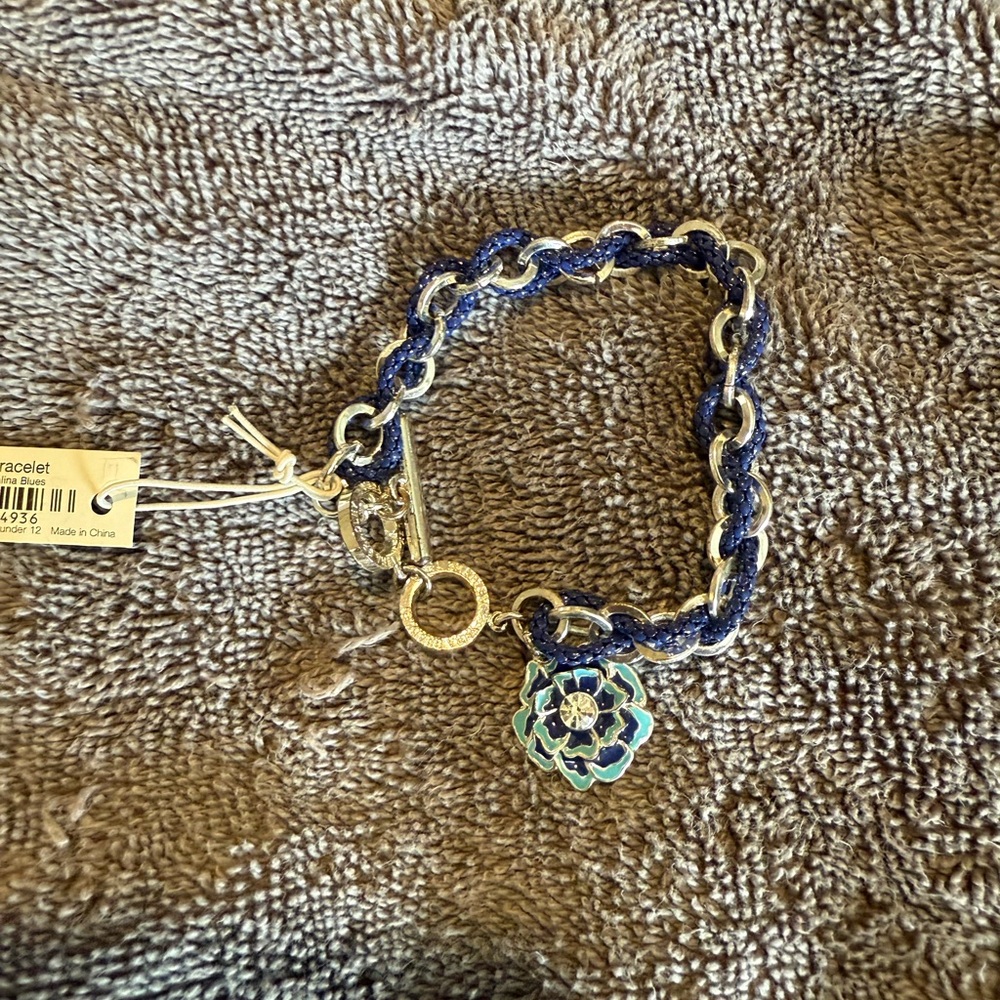 Vera Bradley Blue and Silver Chain Bracelet with Floral Charm